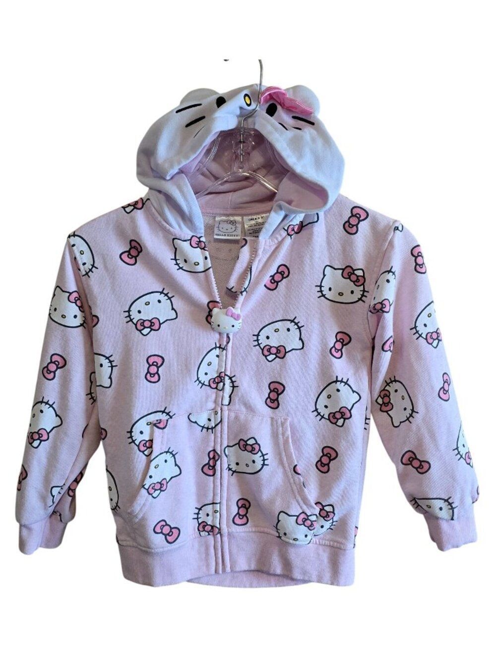 Hello Kitty Pink Girls Hoodie Full Zip Size 6/7 With Ears